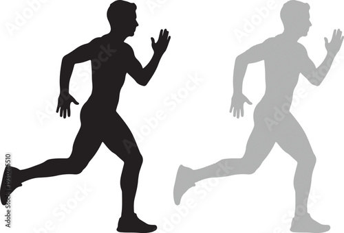 Men running in silhouette design with dynamic pose and motion on transparent background
