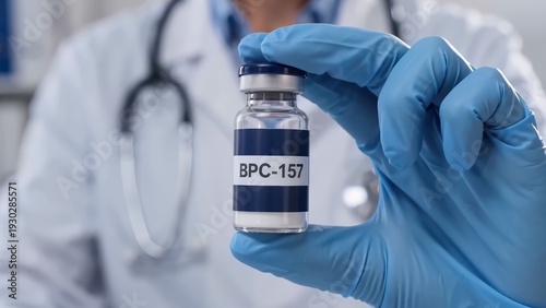 doctor holding BPC-157 peptide vial therapy for longevity and biohacking
