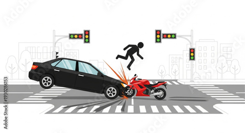 Car and Motorcycle Collision Accident.