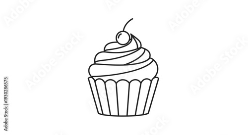 Simple Line Art Cupcake with Cherry on Top - Minimalist Sweet Treat Icon