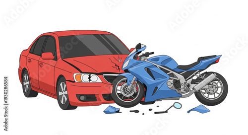Car and Motorcycle Collision Accident.