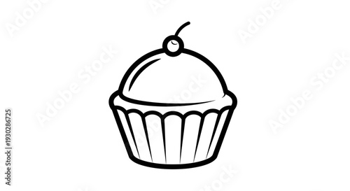 Simple Line Art Icon of a Cherry Topped Cupcake