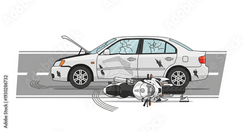 Car and Motorbike Collision Accident.