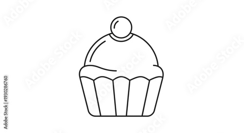 Simple Line Art Icon of a Cupcake with Cherry on Top