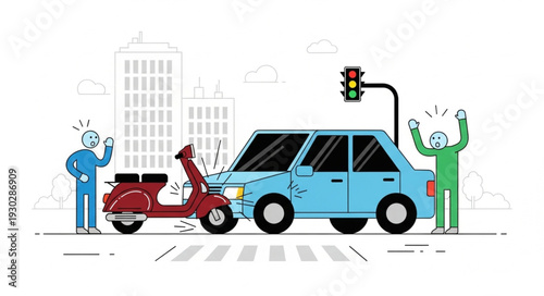 Car and Motorcycle Accident Scene.