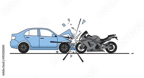 Car and Motorcycle Collision Accident.