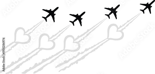 Airplane formation flight with smoke trails