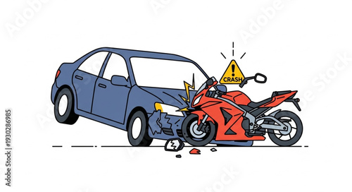 Car and Motorcycle Collision Accident.