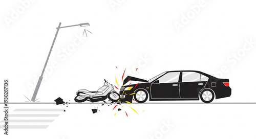 Car and Motorcycle Collision Accident.