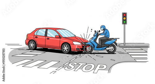 Car and Motorcycle Collision Accident.