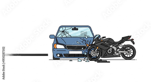 Car and Motorcycle Collision Accident.
