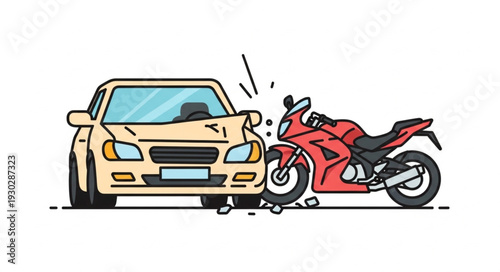 Car and Motorcycle Collision Accident.