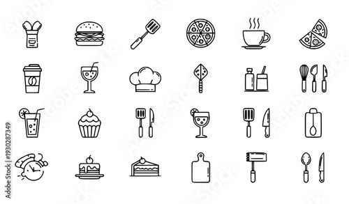 Food and Restaurant Line Icon Set, Cooking, Kitchen, Fast Food, Drinks Outline Icons
🎯 Prompt: