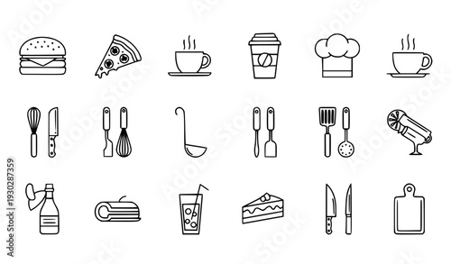 Food and Restaurant Line Icon Set, Cooking, Kitchen, Fast Food, Drinks Outline Icons
🎯 Prompt: