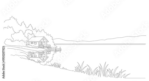 Serene Lakeside Cabin with Reflection and Mountain Backdrop