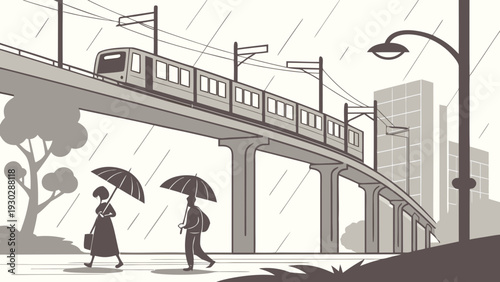 Minimal India Rain Scene Illustration