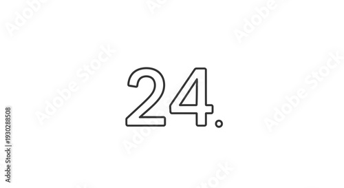 Number 24, Outline, Simple, Minimalist, White Background, Graphic Element