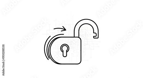 Open Padlock Icon with Arrow, Security Unlocked, Digital Access, Freedom Concept