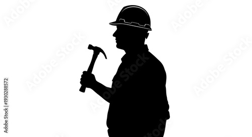 Man wearing hard hat holding hammer.