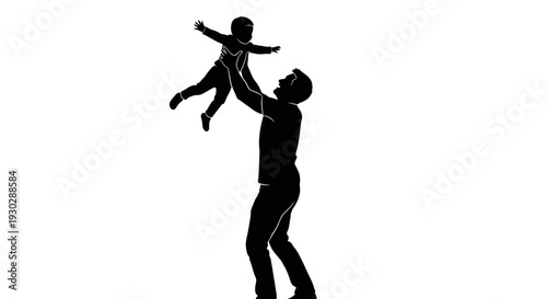 Silhouette of man holding child.