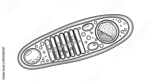 Microscopic View of a Single Cell with Internal Organelles, Scientific Illustration