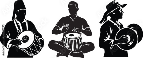 Traditional indian musicians playing various instruments