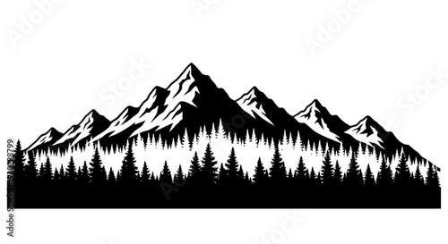 Black silhouette of mountain range landscape.