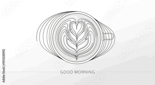 Minimalist Coffee Cup with Latte Art Heart and "Good Morning" Text