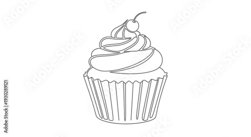 Minimalist Line Art Cupcake with Cherry on Top, Simple Dessert Icon