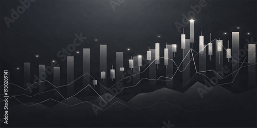 A financial growth arrow rises over a vector illustration of a night city skyline and urban skyscrapers representing a successful business market chart