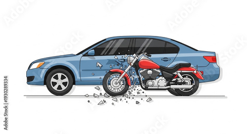 Car and Motorcycle Collision Damage.