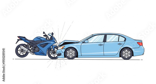 Car and Motorcycle Collision Scene.