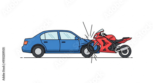 Car and Motorcycle Collision Accident.