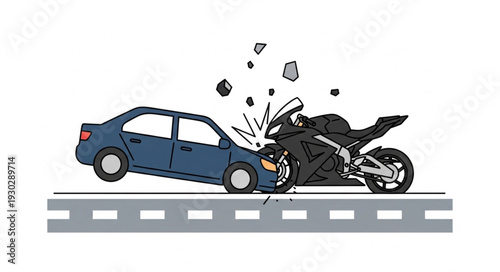 Car and Motorcycle Collision Accident.