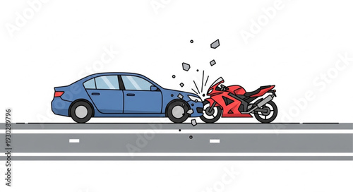 Car and Motorcycle Collision Accident.