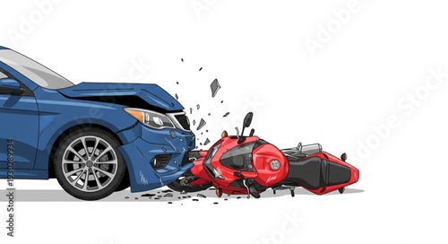 Car and Motorcycle Collision Accident Scene.