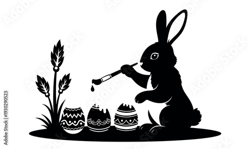 Easter bunny decorating traditional ukrainian easter eggs