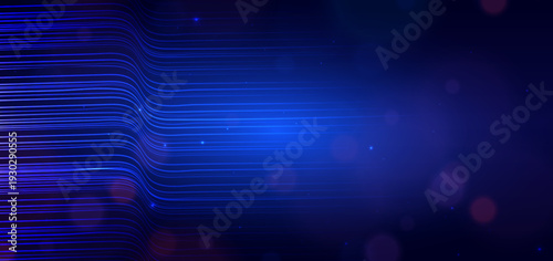 Abstrct lines blue horizontal with light effect on dark background. Movement speed concept.