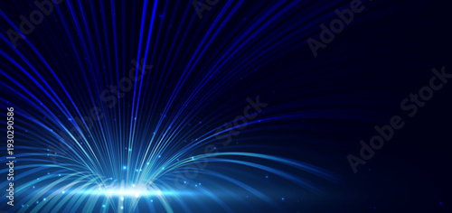 Blue curve lines with lighting effect on dark background.