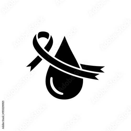 Black Ribbon Wrapped Around Blood Drop Symbolizing Awareness
