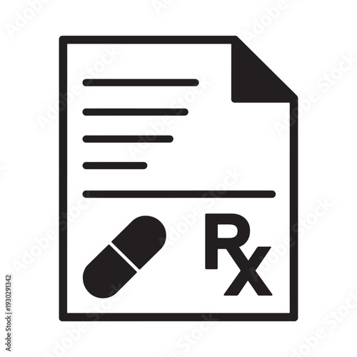 Prescription medication rx symbol on document icon