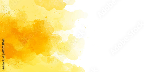 Abstract watercolor grunge background featuring a fiery mix of yellow and orange paint textures on vintage paper with flame like patterns and sunlit cloud illustrations