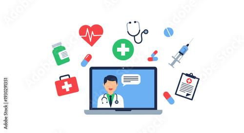 Doctor on Laptop Computer Screen Display.