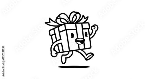 Cartoon gift box with bow running.
