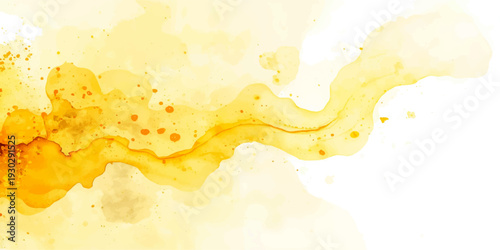 A vibrant orange juice and paint splash creates an artistic watercolor texture with colorful yellow drops and ink on a vintage grunge paper backdrop design