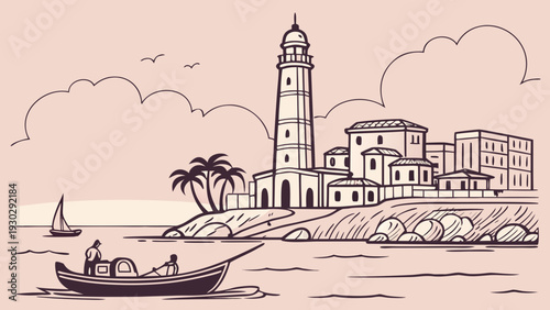 Minimal Coastal Skyline Illustration