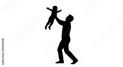 Silhouette of man holding baby.