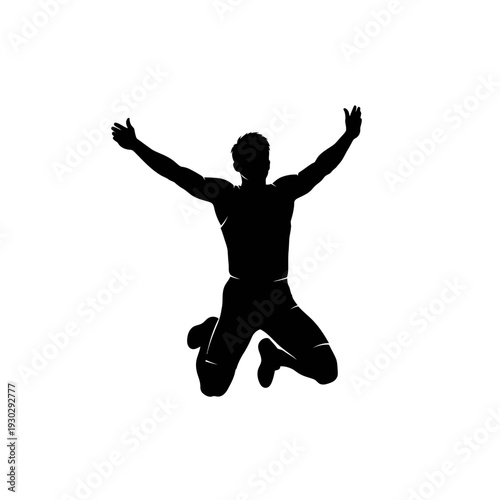 Man jumping in air with arms outstretched in joyful celebration