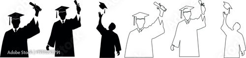 Graduation celebration silhouettes with academic caps