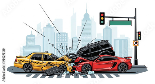 Car Crash Accident City Road.